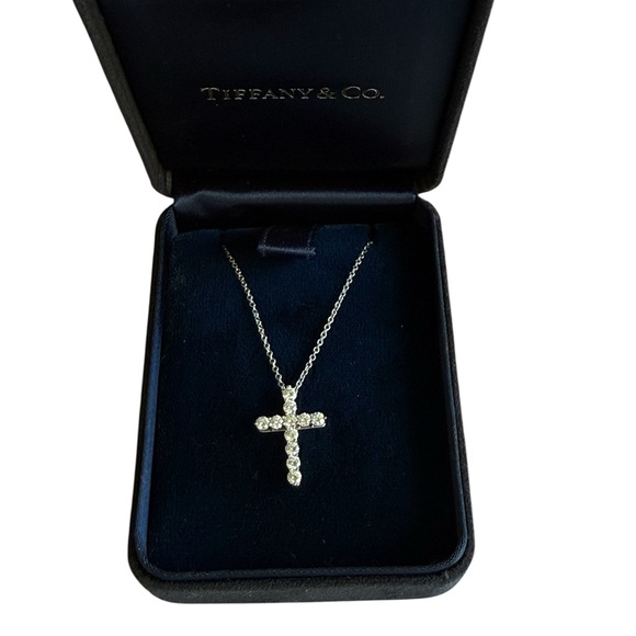 Tiffany & Co. Platinum & Diamond Cross Pendant Necklace - Picture 1 of 9